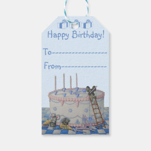 かわいいマウスのお誕生日ケーキは元の芸術の良否を明りにすかして調べ ギフトタグ