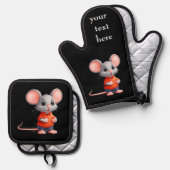 かわいいマウスのパーソナライズ変更文字、名前、写真 鍋つかみ&鍋敷きセット (正面/裏面)