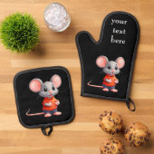 かわいいマウスのパーソナライズ変更文字、名前、写真 鍋つかみ&鍋敷きセット (トップダウン)