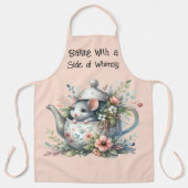 かわいいマウスのフローラティーポットイラストレーション エプロン (正面)