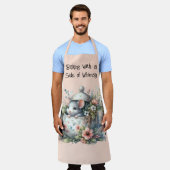 かわいいマウスのフローラティーポットイラストレーション エプロン (着用した状態)