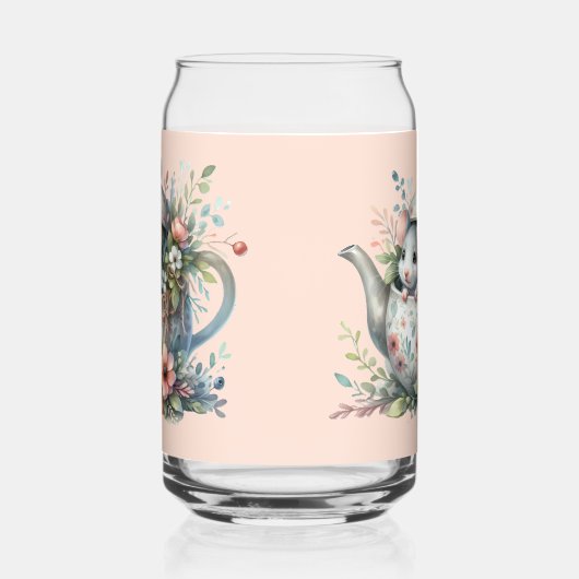 かわいいマウスのフローラティーポットイラストレーション ガラス缶 (右)