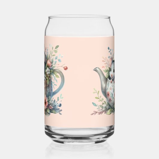 かわいいマウスのフローラティーポットイラストレーション ガラス缶 (左)