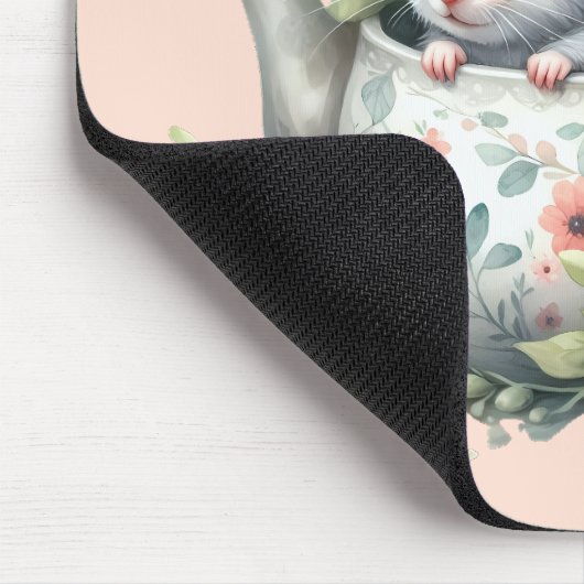 かわいいマウスのフローラティーポットイラストレーション マウスパッド (コーナー)