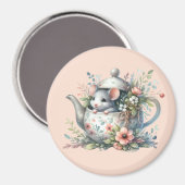 かわいいマウスのフローラティーポットイラストレーション マグネット (正面/裏面)