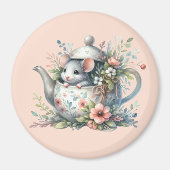 かわいいマウスのフローラティーポットイラストレーション マグネット (正面)