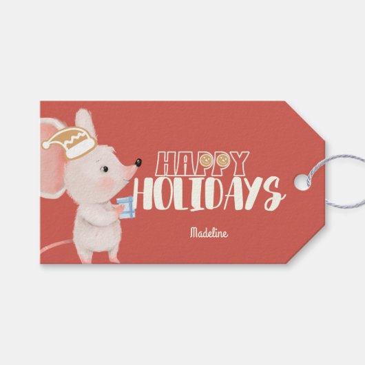 かわいいマウスの休日のプレゼント ギフトタグ (正面(横))