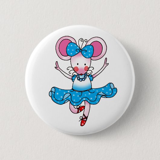 かわいいマウスの女の子のバレリーナ 缶バッジ (正面)