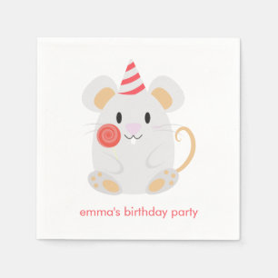 かわいいマウスの子供の誕生日 スタンダードカクテルナプキン