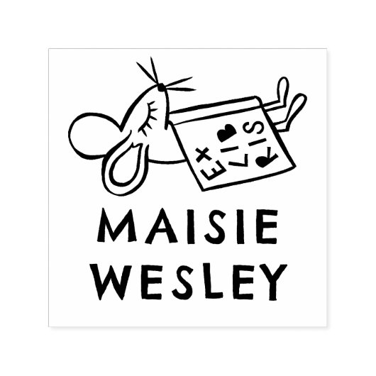 かわいいマウスの手で描かれた名パーソナライズされた前Ex Libris セルフインキングスタンプ (デザイン)