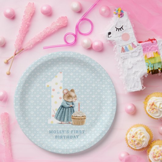 かわいいマウスの最初の誕生日紙プレート ペーパープレート (パーティー)