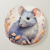 かわいいマウスの水色のイラストレーション ラウンドクッション (正面)