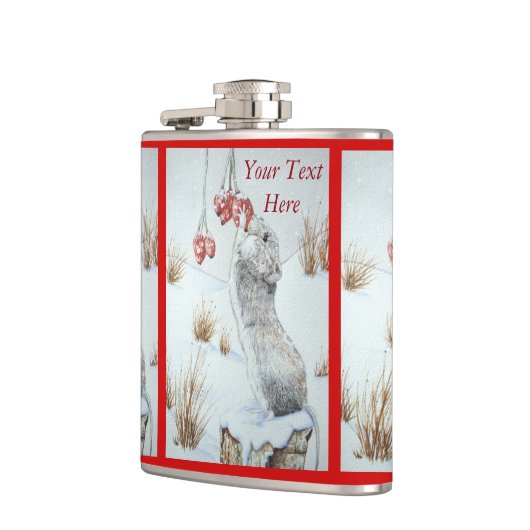 かわいいマウスの赤い果実の雪場面野性生物の芸術 フラスク (左)