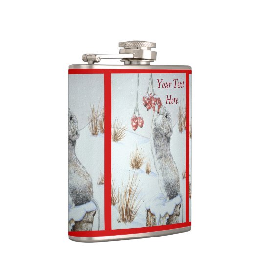 かわいいマウスの赤い果実の雪場面野性生物の芸術 フラスク (右)