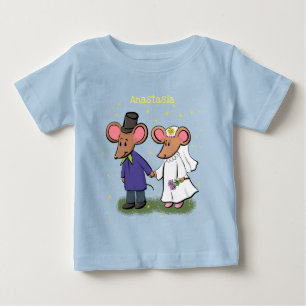 かわいいマウスカップルのイラスト ベビーTシャツ