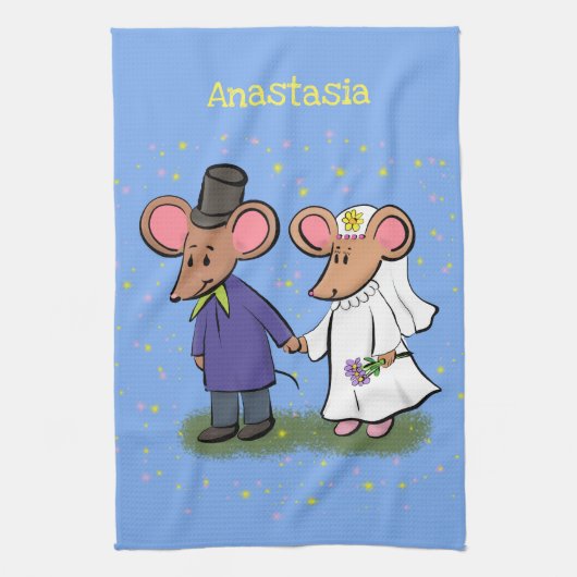 かわいいマウスカップル漫画イラストレーション キッチンタオル (縦)