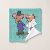 かわいいマウスカップル漫画イラストレーション バスタオルセット (ウォッシュタオル)