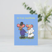 かわいいマウスカップル漫画イラストレーション ポストカード (スタンド正面)