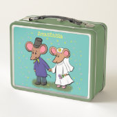 かわいいマウスカップル漫画イラストレーション メタルランチボックス (裏面)