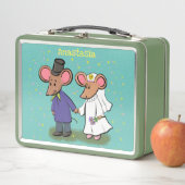 かわいいマウスカップル漫画イラストレーション メタルランチボックス (インサイチュ)