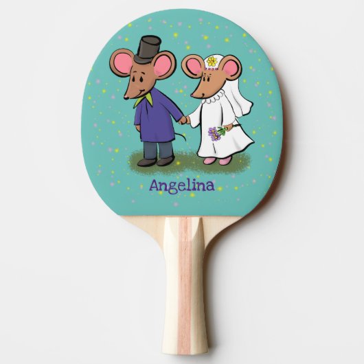 かわいいマウスカップル漫画イラストレーション 卓球ラケット (裏面)