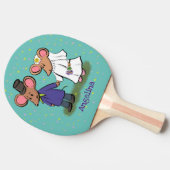かわいいマウスカップル漫画イラストレーション 卓球ラケット (横)
