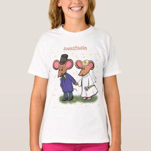 かわいいマウスカップル漫画イラストレーション Tシャツ