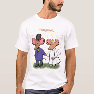 かわいいマウスカップル漫画イラストレーション Tシャツ