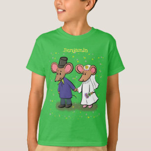 かわいいマウスカップル漫画イラストレーション Tシャツ