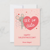 かわいいマウスキッズクラスルームのバレンタインノートカード 招待状 (正面)