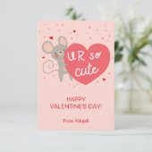 かわいいマウスキッズクラスルームのバレンタインノートカード 招待状 (スタンド正面)