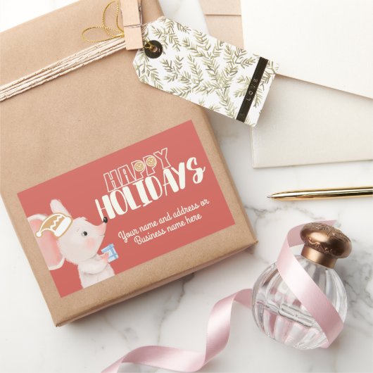 かわいいマウスクッキーサンタハット 長方形シール (ギフト)