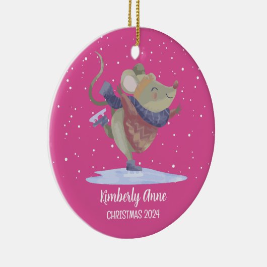 かわいいマウスクリスマスラット雪の冬の休日 セラミックオーナメント (右)