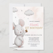 かわいいマウスストライプの誕生日 招待状 (正面)