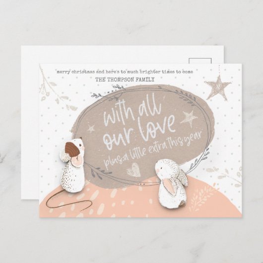 かわいいマウスバニーリトルエクストラ今年の文字 シーズンポストカード (正面/裏面)