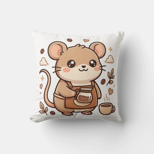 かわいいマウスバリスタスローピロー クッション (正面)
