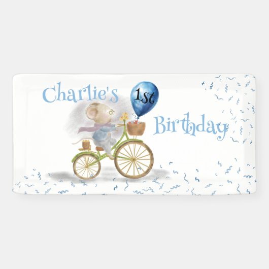 かわいいマウス動物の少年1st誕生日パーティーへようこそ 横断幕 (横)