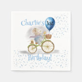かわいいマウス動物自転車ボーイ1歳パーティー スタンダードカクテルナプキン (正面)