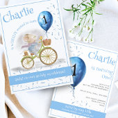 かわいいマウス動物自転車ボーイ1歳パーティー 招待状