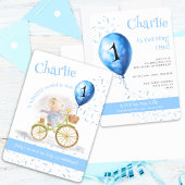 かわいいマウス動物自転車ボーイ1歳パーティー 招待状
