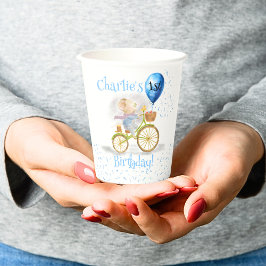 かわいいマウス動物自転車ボーイ1歳パーティー 紙コップ