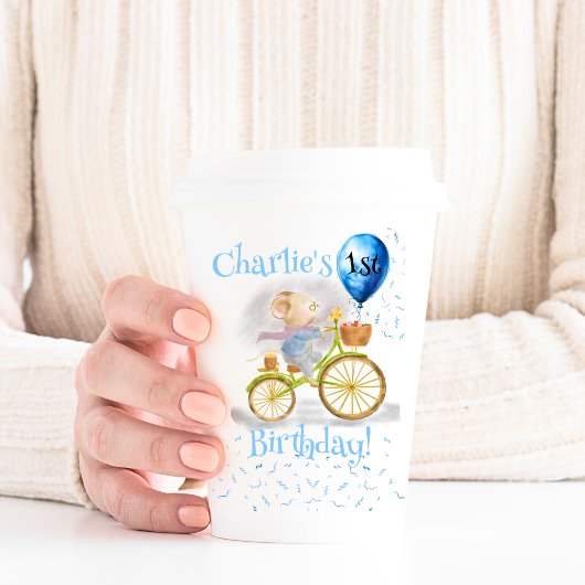 かわいいマウス動物自転車ボーイ1歳パーティー 紙コップ