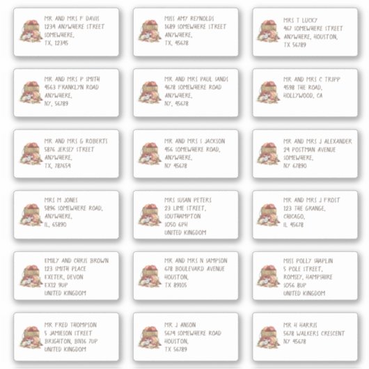 かわいいマウス18個の名前アドレス感謝祭 シール (正面)