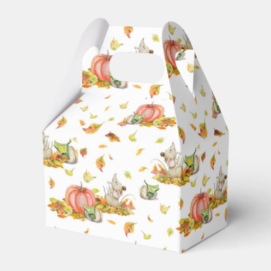 かわいいマウス、カボチャと秋カラフルパターン フェイバーボックス (正面サイド)