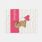 かわいいマウスwのハートの気球は、加えます名前(ピンク)を フリースブランケット (正面(横))