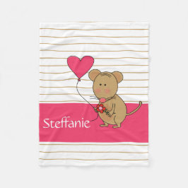 かわいいマウスwのハートの気球は、加えます名前(ピンク)を フリースブランケット
