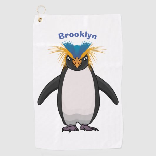 かわいいマカロニペンギン漫画イラストレーション ゴルフタオル (正面)