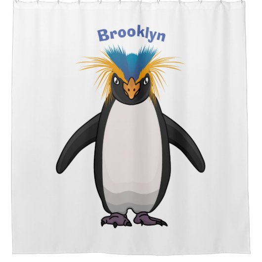 かわいいマカロニペンギン漫画イラストレーション シャワーカーテン (正面)
