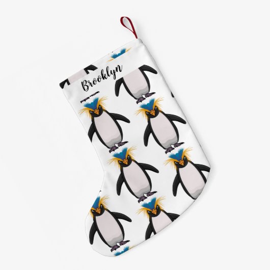 かわいいマカロニペンギン漫画イラストレーション スモールクリスマスストッキング (裏面 (吊り時))