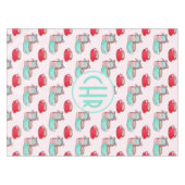 かわいいマカロンとカプチーノ |パステル |モノグラム テーブルクロス (正面(横))